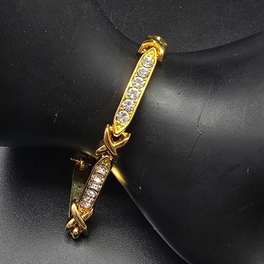 Gold Tone Rhinestone X O Hugs Kisses Tennis Bracelet